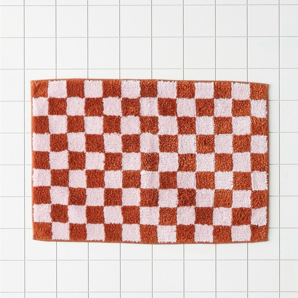 Urban Outfitters Pink and Rust Checkered Bath Mat